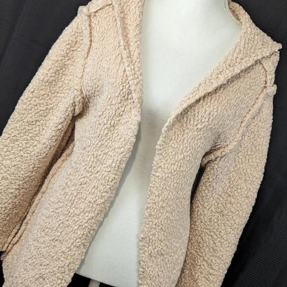 MILITARY HIPPIE! PALEST PINK POLY BOUCLE KNIT HOODIE SWEATER, JACKET! SZ L/XL - Picture 1 of 9